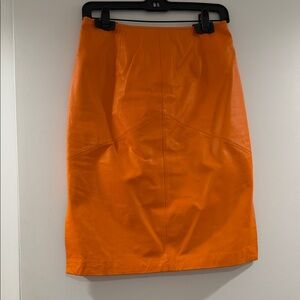 Vtg Bright Orange Newport News 100% Leather Skirt, Sz 6
